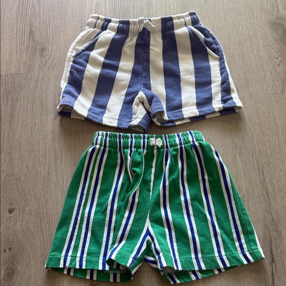 Zara Kids Striped Shorts Set - Blue and Green